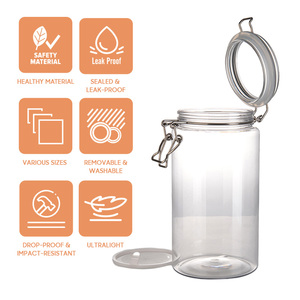 Large Capacity Child Proof Plastic <b>Jar</b> Lightweight Rotein Powder <b>Pickle</b> Nuts Pasta Clear 1500ml Flip-top PET Seal <b>Jar</b> - Product Image 2