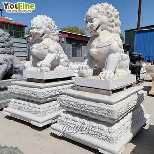 YOUFINE tallado a mano tamaño real Entrada de jardín al aire libre mármol blanco Natural Fengshui piedra <span class=keywords><strong>China</strong></span> mármol Foo perro estatua para la venta - Product Image 3