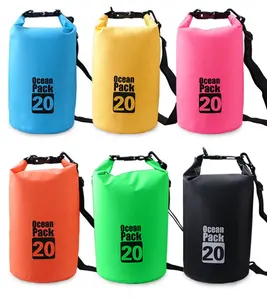 2024 produk laris ransel tahan air bergaya tas kering mendaki 20L ransel PVC drybag Logo kustom sempurna untuk memancing Kayak