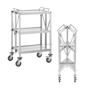 Stainless Steel Utility <b>Cart</b> with Polished Finish Corrosion Resistant Commercial Kitchen Storage <b>Foldable</b> Mobile Troll - Product Image 2