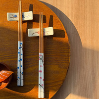 Ensemble de baguettes en bois bleues et roses, 2 paires avec repose-baguettes et petites assiettes, ensemble de vaisselle en coffret cadeau