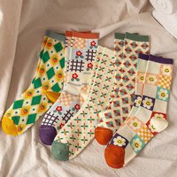 Chaussettes en coton à motif floral et fruité pour femme, taille unique, style vintage à carreaux, décontractées, respirantes, printemps, avec revers personnalisable, séchage rapide