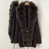 OFTBUY Nouveau manteau en tricot pour femme avec ceinture en métal à l'avant en véritable fourrure de renard, tricot chaud d'hiver, vêtements d'extérieur de luxe, pull cardigan