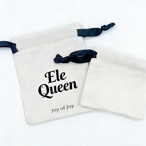 Custom Logo Cotton <b>Drawstring</b> Jewelry Pouch Reusable White Canvas Storage <b>Bag</b> with Black Ribbon for Gifts - Product Image 5