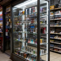 Vitrine de présentation pour présentoir de produits en verre trempé sur mesure avec éclairage LED couleur sur base, idéale pour les boutiques de produits pour fumeurs