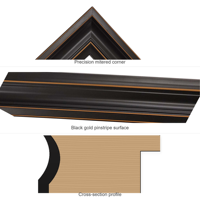 Moulure de cadre photo en bois massif 40x43mm noire avec profil fin marron pour peinture à l'huile et décoration