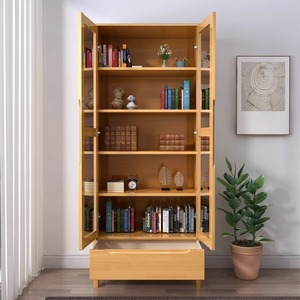 <b>Solid</b> <b>Wood</b> Storage Cabinet With Glass Doors 2 Compartments Scandinavian Living Room Cabinet - Product Image 2