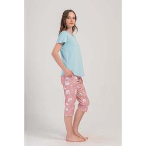 Traje de dormir capri ovalado de manga corta con cuello redondo para mujer - Product Image 2