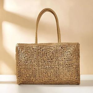 Bolso de Playa Casual Tejido de Paja con Dos Asas, Cierre Abierto, de Algodón, Gran Capacidad, para Viajes y Uso Diario de Mujeres - Product Image 4