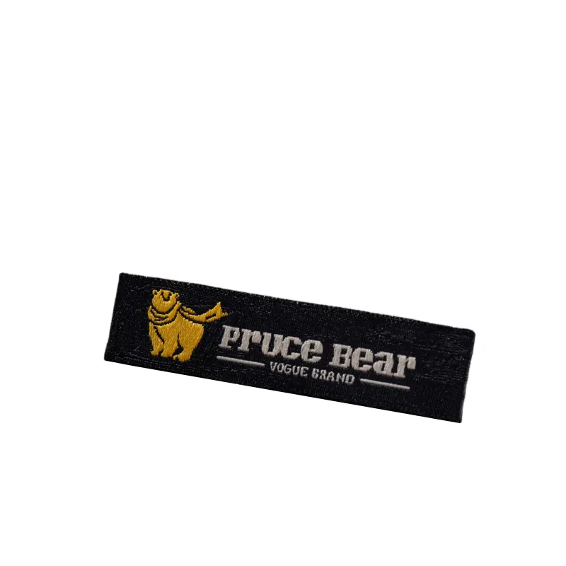 Pruce Bear lettre logo étiquettes de vêtements tissées personnalisées étiquettes et étiquettes tissées brodées étiquettes de vêtement en tissu cousu personnalisé