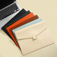 Carpeta A4 de cuero PU personalizada, bolsillo para documentos de negocios, maletín impermeable azul, sobre bolsa con cierre a presión magnético