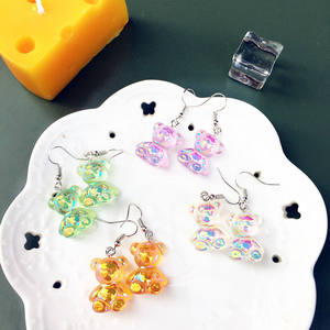 Nuevo diseño creativo de alta calidad niñas Mini resina gomoso gota pendientes joyería lindo colorido Oso de dibujos animados Clips en pendientes - Product Image 2