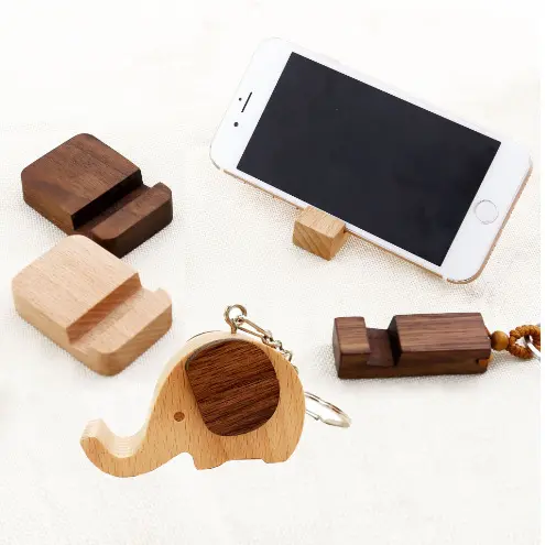 Factory Wholesale Wood Phone Holder Cute Elephant Phone Stand Holder Accessories Wooden Mobile Phone Holder Keychain