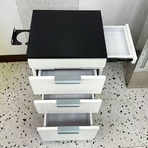 Chariot de salon minimaliste blanc DM avec dessus noir, 3 tiroirs, mobilier commercial en plastique - Product Image 2