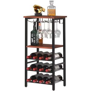 Porte-bouteilles à vin sur pied, 5 niveaux, style industriel, en fer, avec porte-verres, pour la maison, le bar ou les fêtes - Product Image 1