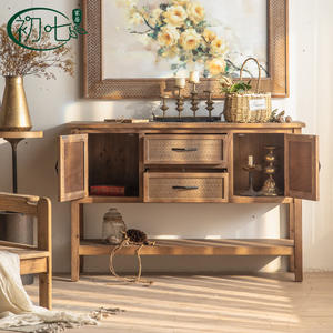 American Retro Entryway Cabinet Distressed Wood 3 Compartment Storage Living Room Furniture - Product Image 3