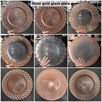 Assiette de Présentation Ronde en Verre Effet Texture Or Rose Lisse pour Décoration de Table de Mariage et Réceptions