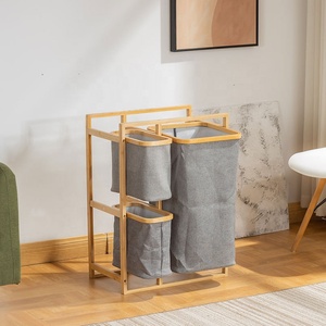 Grand panier à linge à 3 compartiments étagère <span class=keywords><strong>de</strong></span> rangement panier à linge en bambou naturel enfants jouets supports organisateur étagères <span class=keywords><strong>de</strong></span> rangement - Product Image 6
