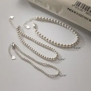 1 Stück echte 925 Sterling Silber hand gefertigt 2MM/3MM/4MM/5MM/6MM/8MM synthetische Perlen Armbänder für Muttertag geschenke