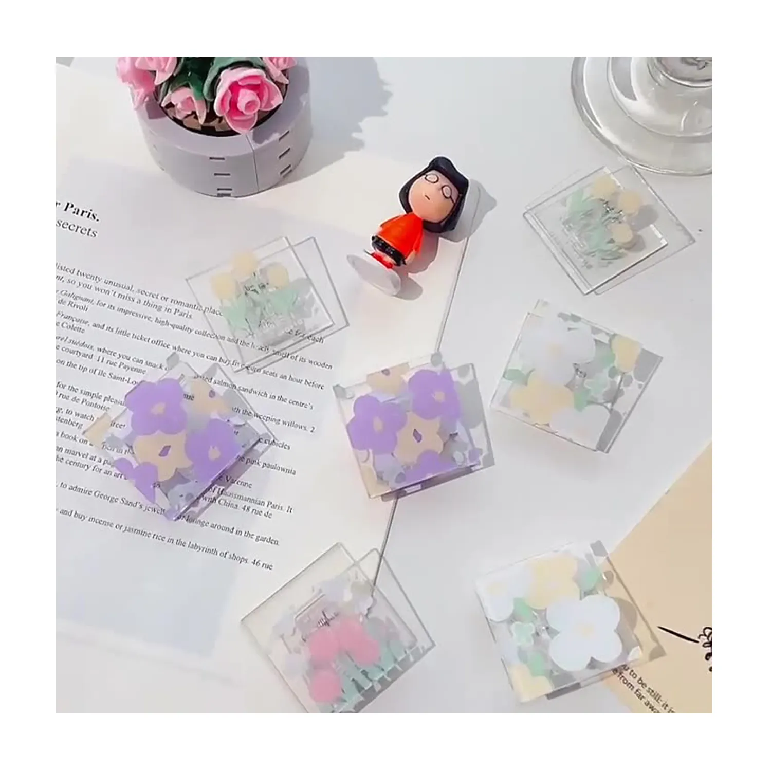 Cute Flower Binder Clips Acrylic Picture Photo Notes Letter Paper Decorate Clip Holder DIY Bookmark Office Supplies Stationery