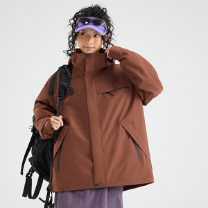 Veste 3-en-1 imperméable et coupe-vent pour femme avec doublure polaire, manteau de travail d'hiver, couleur unie contrastée - Product Image 3