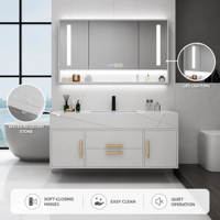 Meuble de salle de bain contemporain en pierre frittée OEM avec éclairage LED pour salle d'eau et toilettes