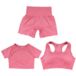 Vêtements de sport de yoga pour femmes 3 pièces Plus Size Gym <span class=keywords><strong>Fitness</strong></span> Sets Seamless Sexy Bra Dotted <span class=keywords><strong>Crop</strong></span> <span class=keywords><strong>Top</strong></span> Tummy Control Push Up Shorts - Product Image 6