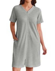 Camisón Largo para <span class=keywords><strong>Mujer</strong></span>, Estilo Europeo y Americano, Cuello en V, Cierre Frontal, Transpirable, Tela Waffle, Verano, ODM - Product Image 6