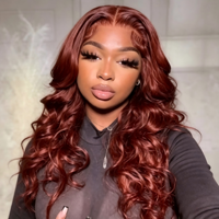 13x4 Lace Front 33 #   Perruque ondulée roux-brun, peut être permanentée/teintée, pour femmes noires, commande en gros pour salons