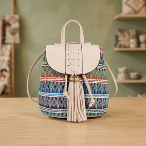 All-Season Bohemian Style Casual Everyday Use Women's Messenger Bag Tassel Backpack Thread Pattern Shoulder <b>Handbag</b> for Ladies - Product Image 2