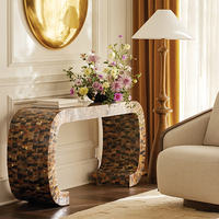Table de Hall Courbe Continue en Mosaïque, Meuble de Luxe Artisanal Incrusté pour Hall d'Entrée, Décoration de Foyer