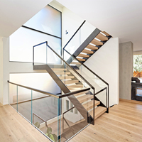 Escalier à double poutre en bois pour résidence, en forme de U, droit