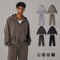 Conjunto de Sudadera con Capucha y Pantalones Deportivos Personalizados de Invierno, 480 g/m², Cierre de Cremallera, para Hombre, Talla Grande, Forro Polar, Logotipo Bordado, 100% Algodón