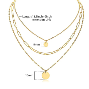 Collier délicat en acier inoxydable, chaîne à trois couches, avec pendentif en cercle, plaqué or 18k - Product Image 6
