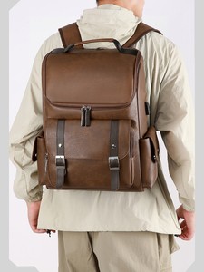 Retro Geometric Zipper PU Large Capacity USB Port Unisex Waterproof Laptop Fashion Multifunction Business <b>Backpack</b> Daily Travel - Product Image 6