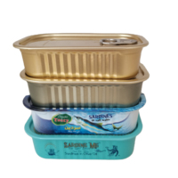 Boîtes de conserve en aluminium en fer blanc rectangulaires vides en métal imprimées sur mesure en gros pour les emballages de sardines poisson thon fruits de mer avec couvercles EOE