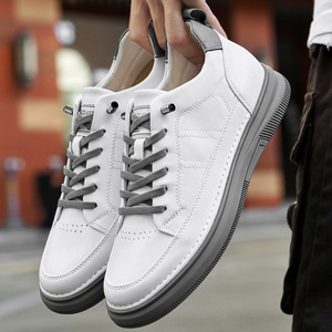 Zapatillas de Piel Vacuna para Hombre, Punta Redonda, Forro de Malla, Transpirables, con Aumento de Altura Invisible, Casuales, Ligeras, de PVC - Product Image 5
