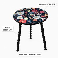 Table d'appoint ronde Mandala avec pieds spirale détachables en bois massif, design torsadé, pour salon, bureau à domicile