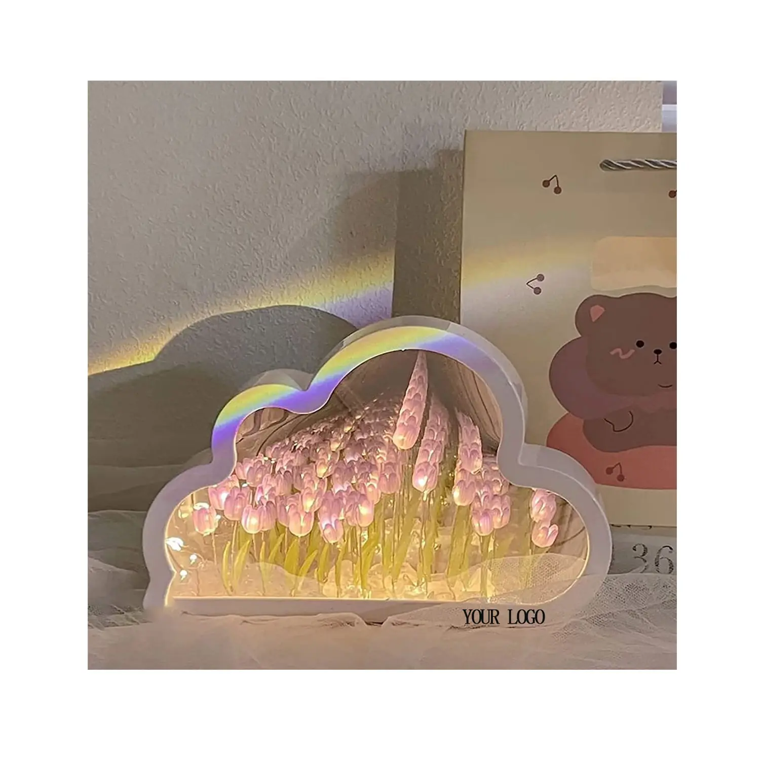 2023 Nube Tulipanes Lampara De Espejo hecho a mano espejo de nube DIY luces de mesa LED romántico mesita de noche lámpara de tulipanes para el hogar dormitorio