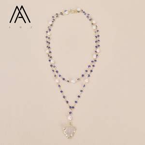 Bisel <span class=keywords><strong>de</strong></span> 26 pulgadas, colgante <span class=keywords><strong>de</strong></span> cuarzo transparente Natural sentado con collar <span class=keywords><strong>de</strong></span> cadena <span class=keywords><strong>de</strong></span> perlas, joyería envolvente a <span class=keywords><strong>mano</strong></span> para mujer - Product Image 1