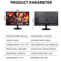 Monitor LCD TFT Premium de 19 Pulgadas, 1440x900, 75Hz, 4ms de Tiempo de Respuesta, Pantalla para PC de Escritorio para la Escuela y la Educación