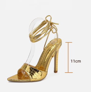 Hot Sale New Women's Shoes 2024 Sexy High-heeled Shoes Thin Heel Gold, Silver Pattern Sandals - Product Image 6