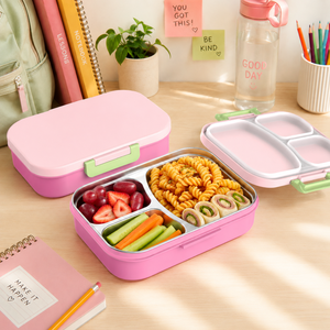 Kids Stainless Steel <b>Lunch</b> <b>Box</b> 4 Compartments Leak Proof Bpa Free PP Removable Lid Rectangle Design for <b>Children</b> - Product Image 2