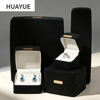 Boîte d'emballage de bijoux en cuir PU noir personnalisée de luxe Huayue, collier, bracelet en jade, boucles d'oreilles, vente en gros