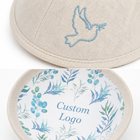Kippa en Lin Naturel à 4 Panneaux avec Broderie Colombe et Doublure Florale Personnalisée – Cadeau Souvenir pour Mariage et Cérémonies Religieuses