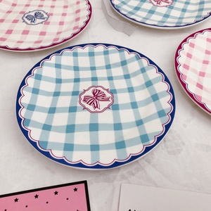 Korean Ins Small Fresh Creative Ceramic Western Plate Plaid Bow Thick Plate Cake Dessert Breakfast Plate - Product Image 3