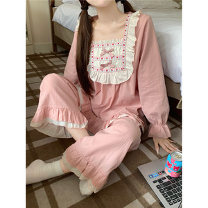 2025 otoñal estilo palaciego pequeño algodón fresco suelto pulloverrufflescasual ropa <span class=keywords><strong>de</strong></span> casa - Product Image 1