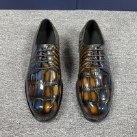 Chaussures habillées dégradées en cuir de crocodile véritable pour hommes |   Chaussures habillées de luxe bicolores brillantes |   Chaussures Oxford de bureau grande taille