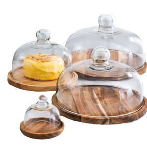 New produck bánh đứng chuông Jar Bìa hiển thị Dome với cơ sở bằng gỗ bánh tấm & pho mát cloche Dome gỗ tre phục vụ khay - Product Image 6