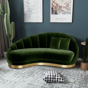 Green Velvet Tufted Sectional <strong>Sofa</strong> with Stainless Steel Legs Anti-Stain Quality for Dining Outdoor Bedroom or Bar Use - Product Image 4